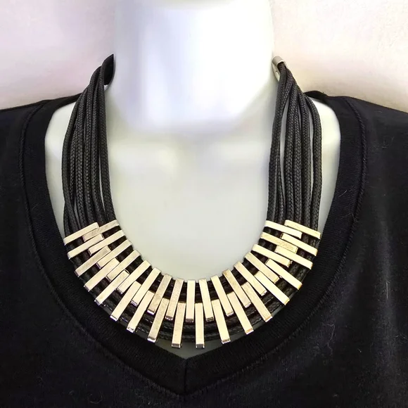 Black Gothic Dark Cords With Adjustable Silver Pieces Necklace With 2" Extender - Picture 7 of 12